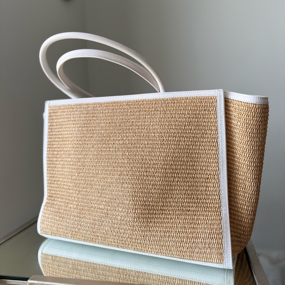Like New AQUAZZURA Mykonos leather-trimmed beaded raffia tote $1,750 - Picture 11 of 12